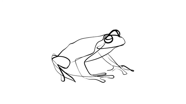 Line art frog illustration on white background.