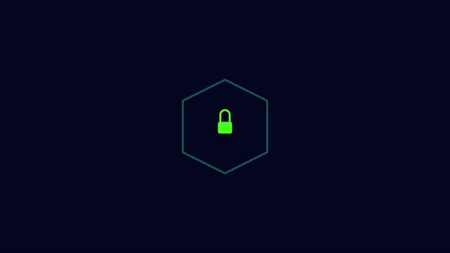 Digital security lock animation in hexagon frame for cybersecurity and data protection concepts 4k