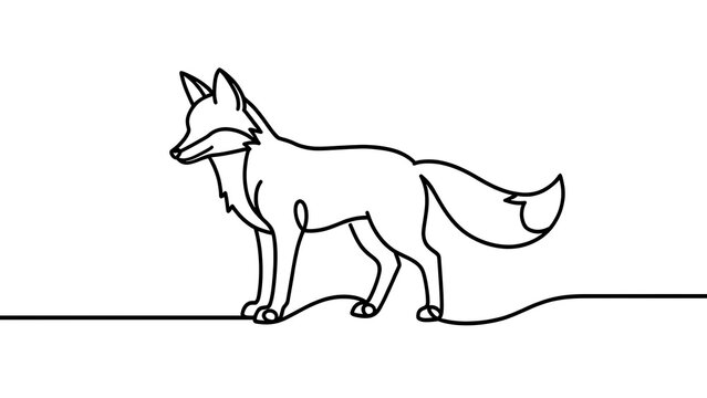 Minimalist fox line art illustration white background.