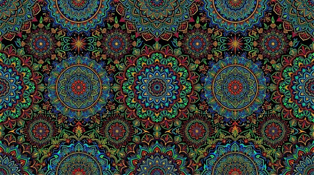 Vibrant intricate mandala pattern background with circular motifs