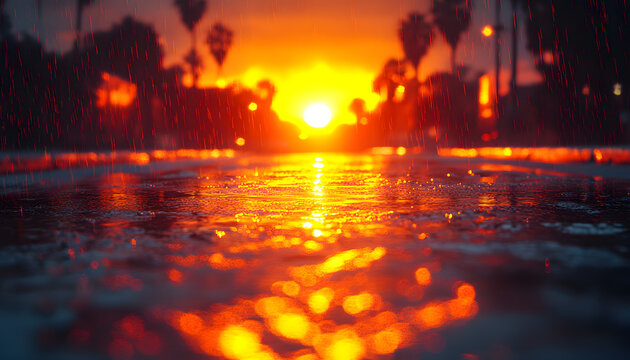 Ultra Realistic 3D Cinematic Hollywood Cityscape at Sunset with Golden Hour Light, Volumetric Rays and Epic Urban Architecture 