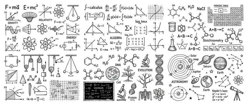 Hand-Drawn Science and Math Elements Collage