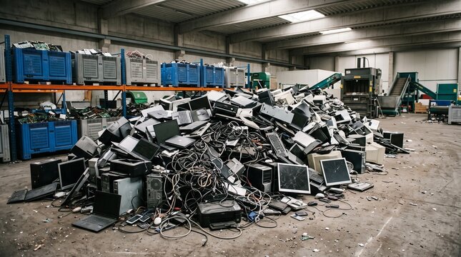 Electronic Waste Collection with Discarded Computers Smartphones and Monitors Recycling Sustainability Environmental Protection Photography