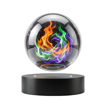 Mystical crystal ball with blue fire inside, magical glass sphere on velvet pillow, fantasy sorcerer orb with silver cage isolated PNG with Transparent Background Halloween, png