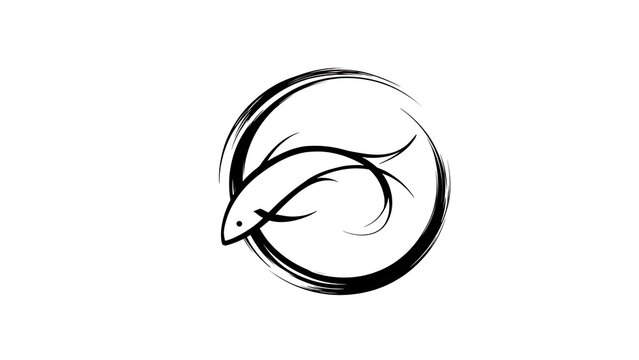Minimalist fish logo design on white background.