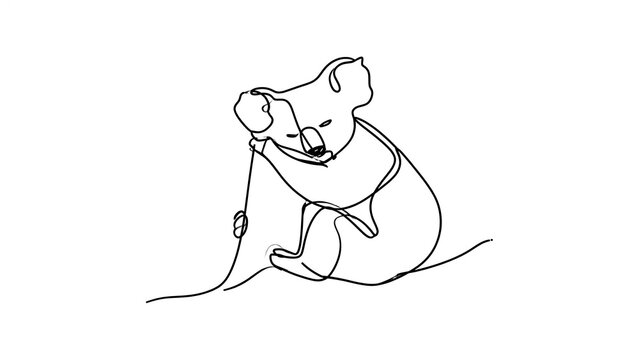 Minimalist line art koala white background.