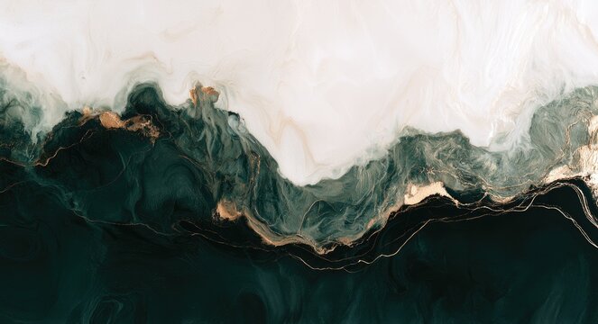 Abstract Ethereal Landscape with Deep Green and Gold Hues.
