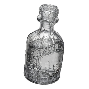 Glass bottle with wax seal and liquid inside isolated