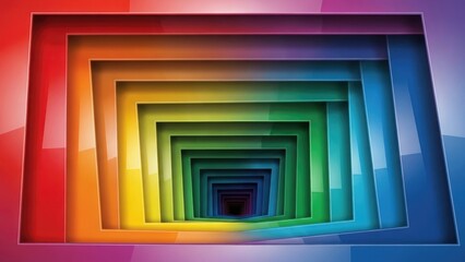 Obraz premium Abstract background with colorful rainbow rectangular layered 3D tunnel and dynamic depth effect.