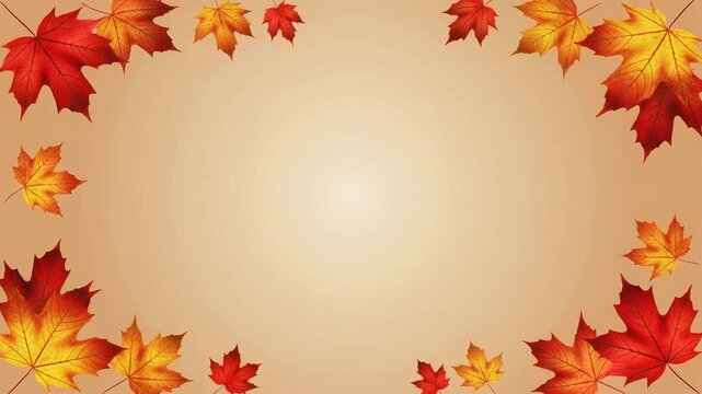 四隅を紅葉の葉が彩り秋の訪れを告げる動く映像