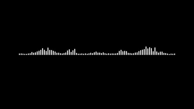 Sound wave animation with white bars black background, Sound graphic equalizer animation. animated sound wave spectrum.white audio waveform spectrum animation on black background.4k