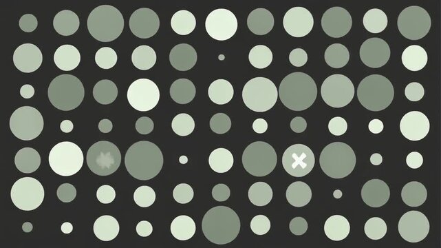 Abstract motion background featuring a grid of muted green circles of varying sizes and glowing asterisk symbols on a dark background for creative designs