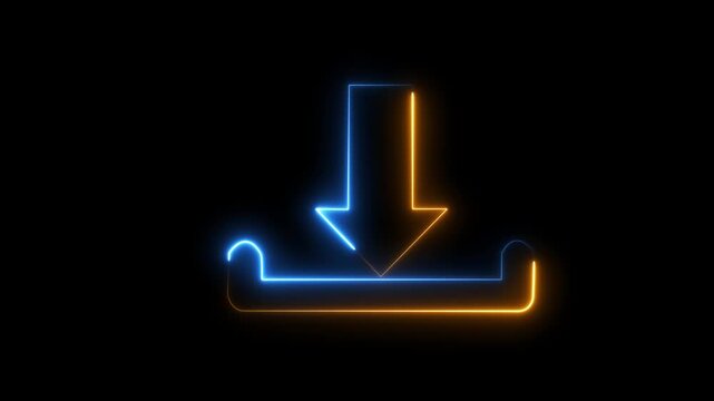Neon Download Icon Animation on Black Background