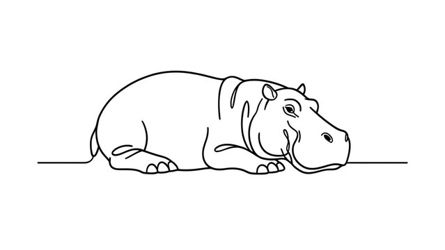 Cute cartoon hippo illustration white background.