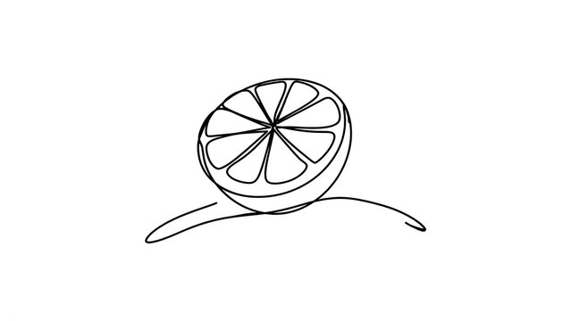 Simple line art lemon slice on white background.