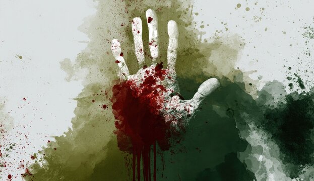 Bloody Handprint Symbolizing Violence and Danger.