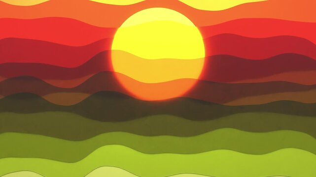 Abstract Sunset Landscape with Layered Hills Seamless Loop