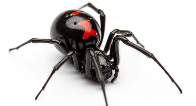 Close-up of a Venomous Black Widow Spider Latrodectus Isolated on White Background