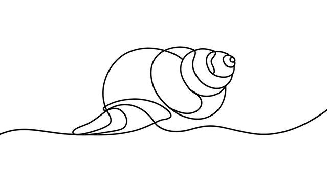 Minimalist snail line art illustration white background.