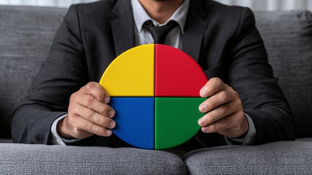 Businessman Holding Colorful Pie Chart Diagram
