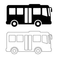 Passenger bus vector set silhouette and line art outline icon for public transit city transportation shuttle service and road travel concept © Pixelly