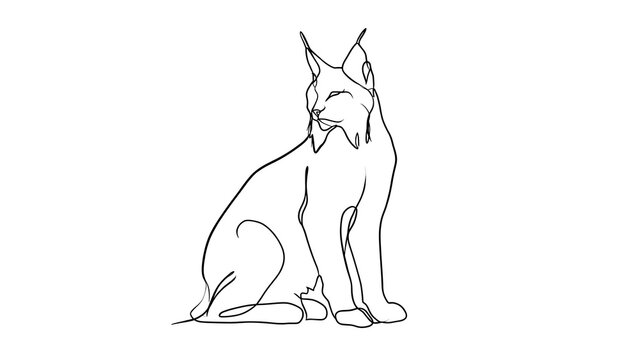 Elegant line art of a sitting lynx white background.