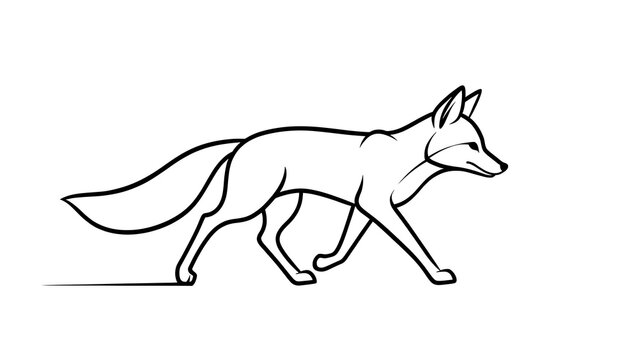 Minimalist fox line art illustration white background.