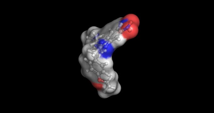 Etonitazepyne, ultra-potent pyrrolidinyl benzimidazole opioid and mu-opioid receptor agonist, 3D molecule spinning, 4K