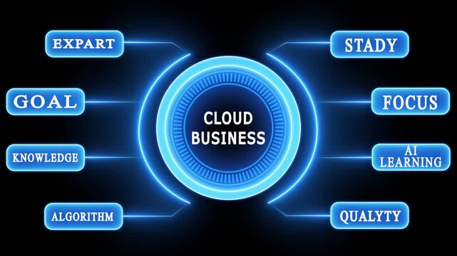 Cloud business digital infographic with glowing blue neon interface elements