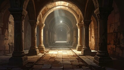 Fototapeta premium Ancient stone arched corridor