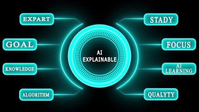 AI Explainable digital infographic diagram with glowing cyan neon interface