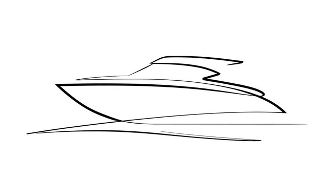Elegant speedboat line art on white background.