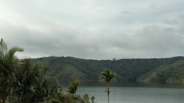 4K 60fps Real Lake Calima Colombia Natural Wind Palm Trees