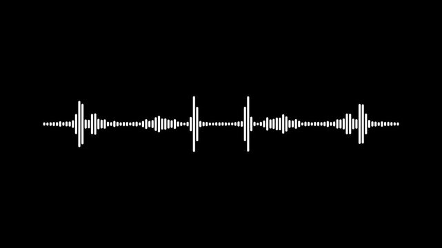 Sound wave audio spectrum animation with transparent background, abstract audio wave motion equalizer on black background. white waveform frequency animation, digital equalizer bars effect.4k