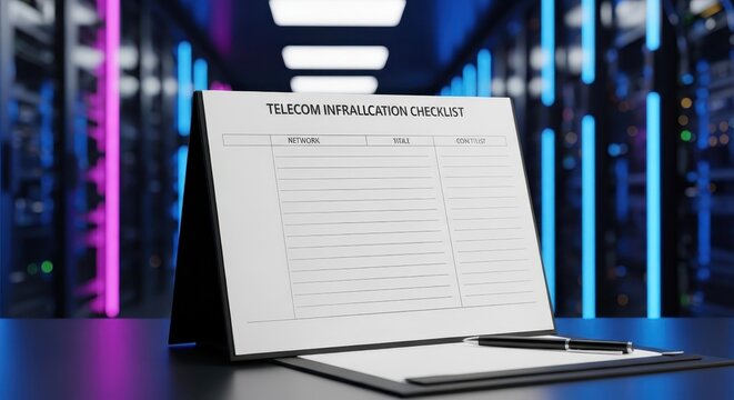 Telecom Infrastructure Installation Checklist Document On Desk With Pen