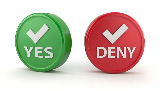 Green check yes and red deny circle buttons 3D with decision