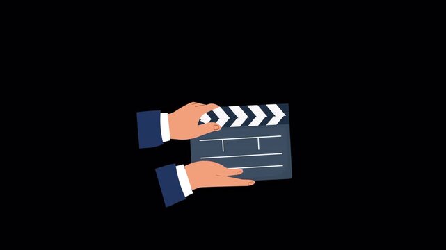 Animated Hands Holding and Closing a Film Clapperboard - Transparent