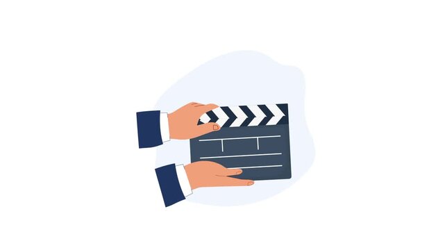 Animated Hands Holding and Closing a Film Clapperboard 