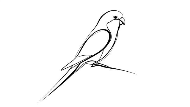 Elegant parrot line art on white background.