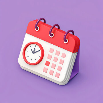 3D desktop calendar with integrated round clock face, calendar