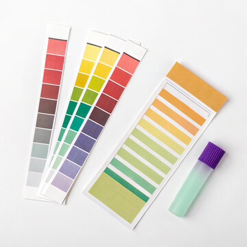 Universal pH Test Paper Strips with Color Reference Scale Isolated on White Background &ndash; Laboratory Indicator Strips for Acid and Alkaline Testing, Water Quality Analysis, Chemical Testing Kit.