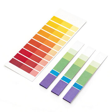 Universal pH Test Paper Strips with Color Reference Scale Isolated on White Background &ndash; Laboratory Indicator Strips for Acid and Alkaline Testing, Water Quality Analysis, Chemical Testing Kit.