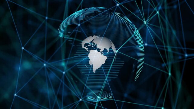 Futuristic technology concept with earth globe and digital data network, Global communication background template for corporate presentation or news broadcast