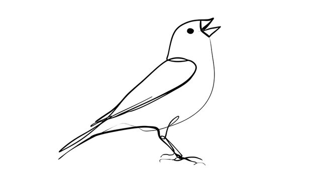 Singing bird line drawing on white background.