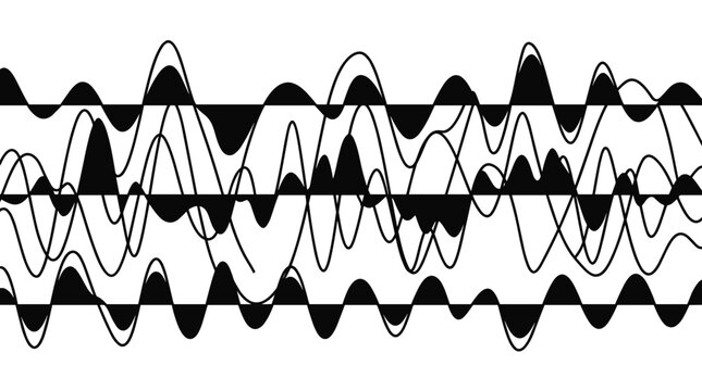 Dynamic rhythmic overlapping sound waves vector pattern