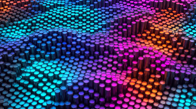 Diagonal color blocks glowing across a cylinder pin array