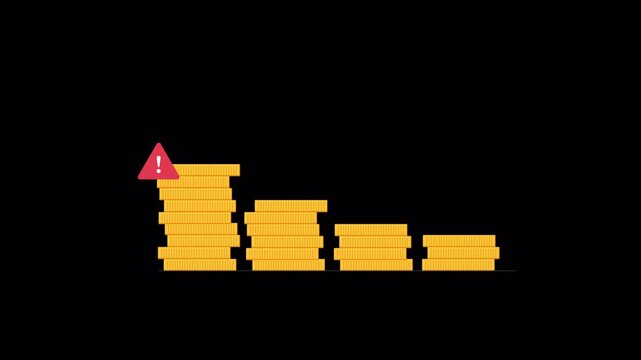 Animated Bar Chart of Gold Coins with Warning Icon - Transparent