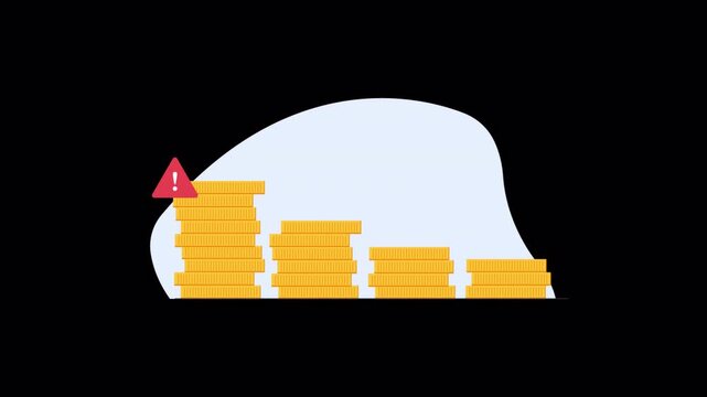 Animated Bar Chart of Gold Coins with Warning Icon - Transparent