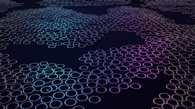 Dense field of small chrome rings forming organic cloud shapes