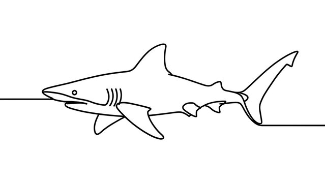 Minimalist shark line art drawing white background.